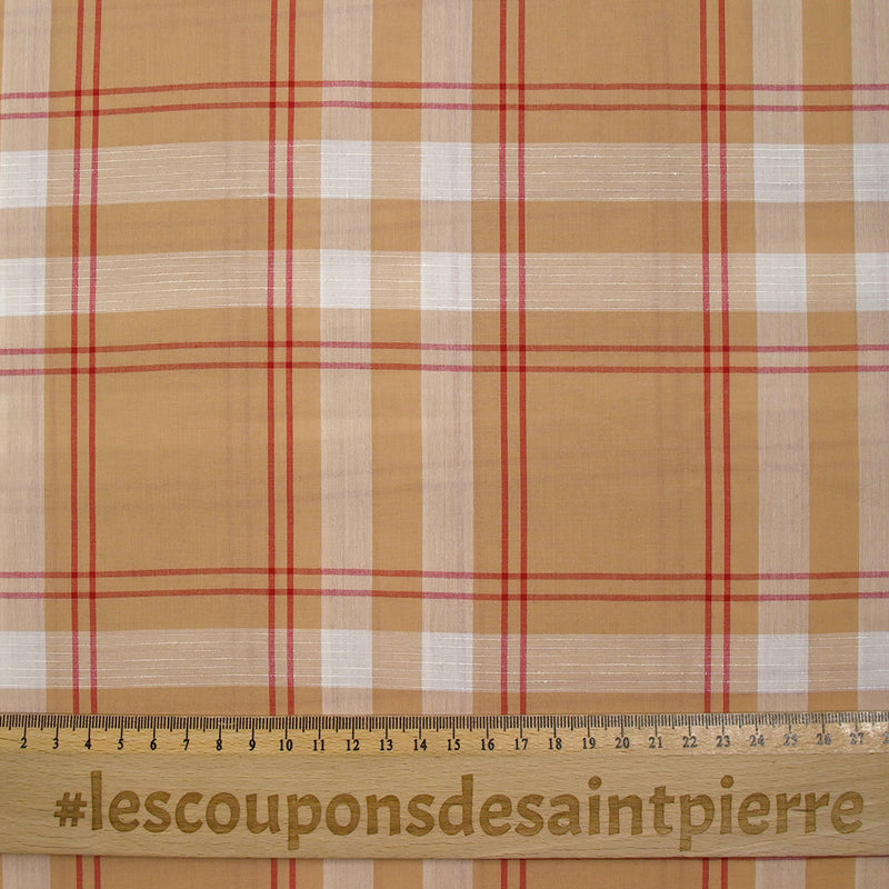 Voile de coton tissé teint à carreaux fond chair