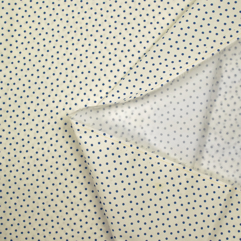 Coton élasthanne imprimé à pois bleu fond écru