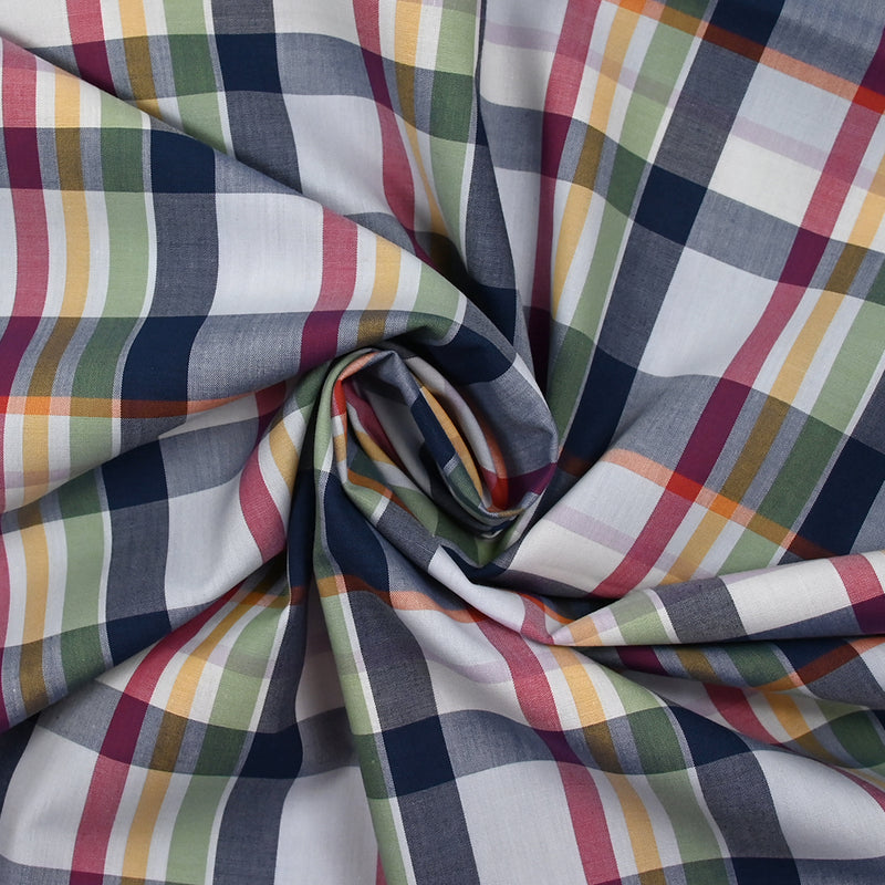Coton tissé teint à carreaux marine, orange, vert et bordeaux