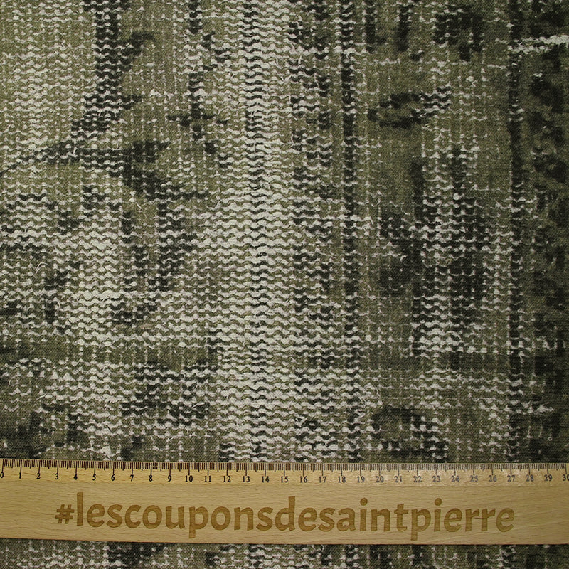 Toile de coton nattée imprimée contemporain kaki
