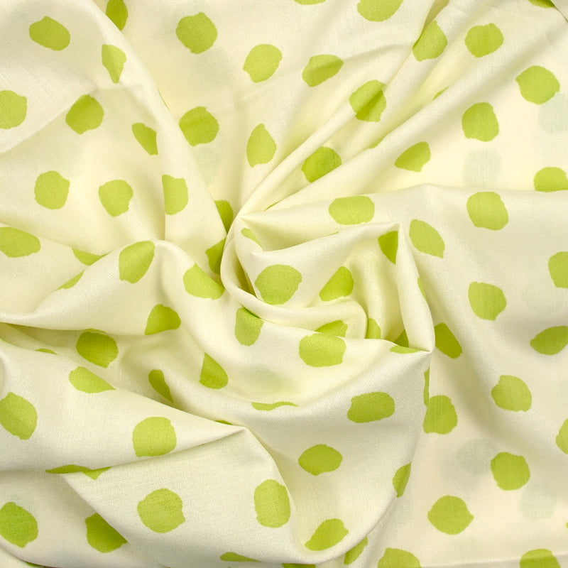 Viscose imprimée pois vert fond écru