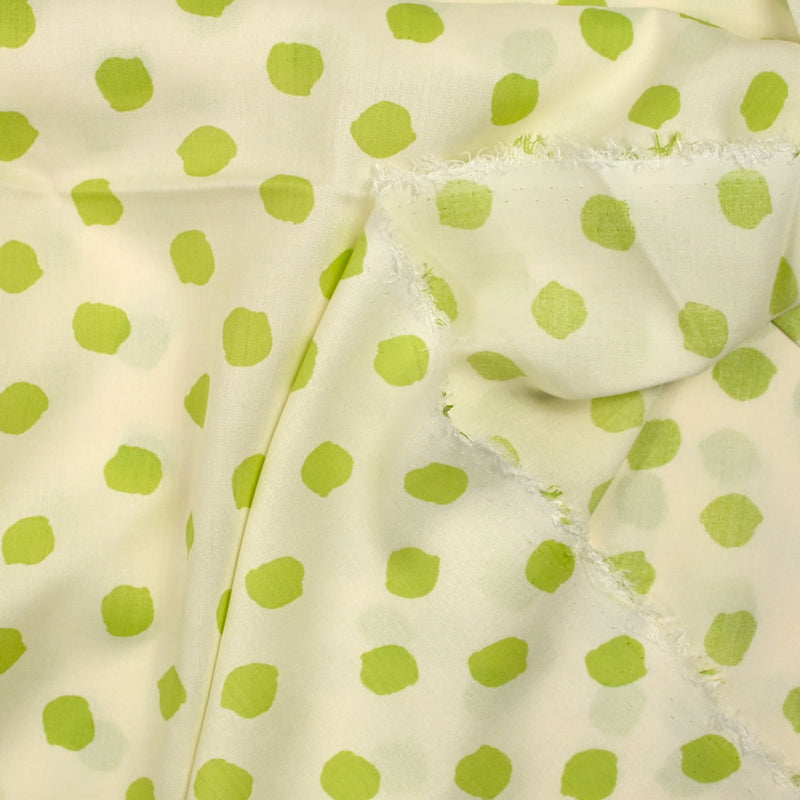 Viscose imprimée pois vert fond écru