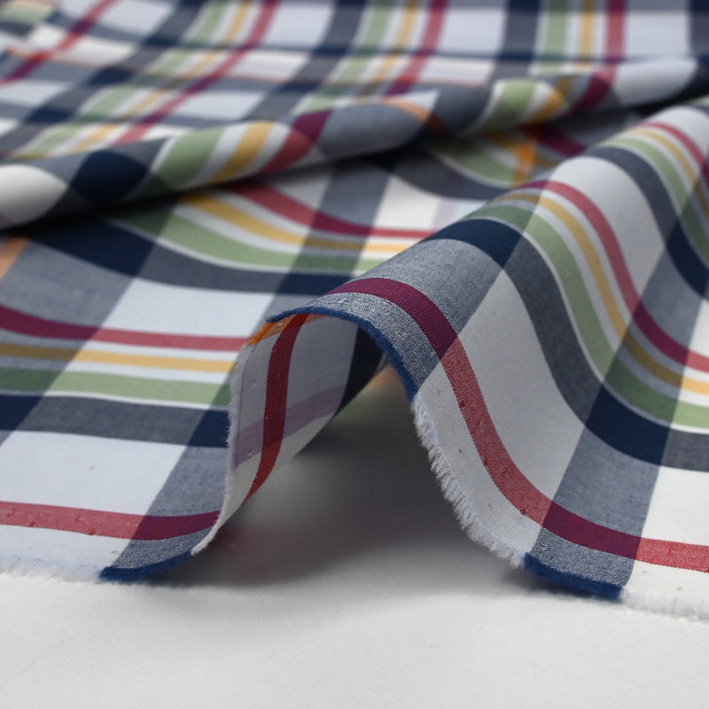 Coton tissé teint à carreaux marine, orange, vert et bordeaux