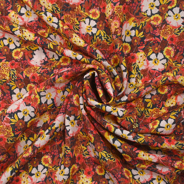 Crépon viscose lurex fleurs du dimanche jaune fond marine