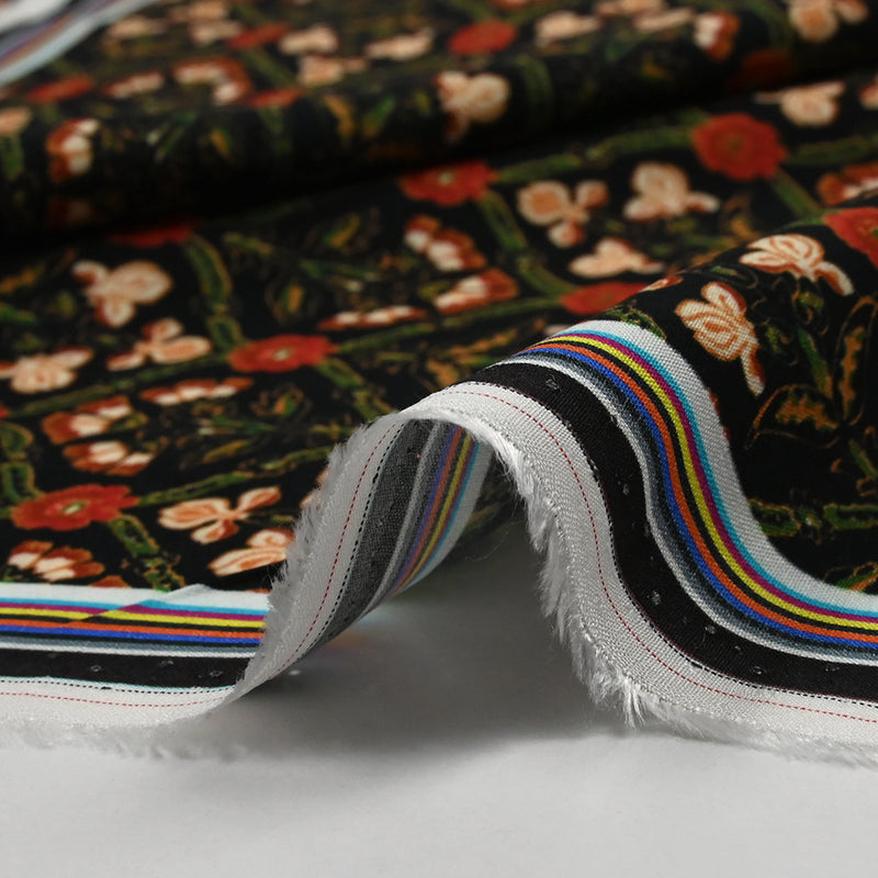 Voile de viscose imprimé Rosaline rouge fond noir