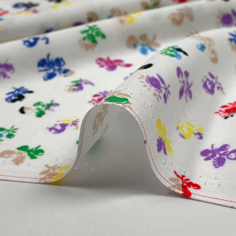 Viscose imprimée fleurs colorées fond blanc