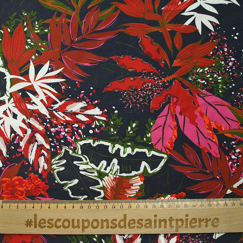 Viscose imprimée nature en fête brique et rose fond anthracite