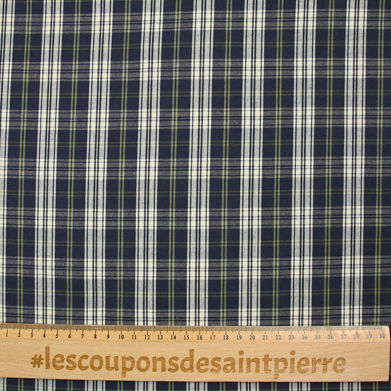 Coton tissé teint à carreaux bleu marine