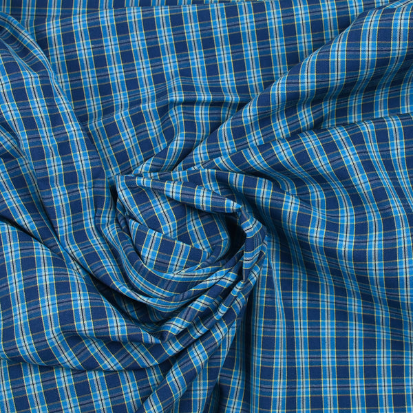 Coton tissé teint à carreaux bleu et marine