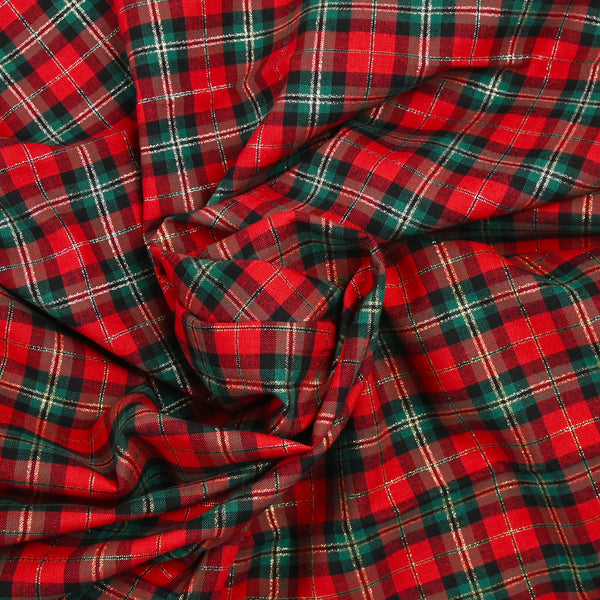 Coton tissé teint à carreaux doré rouge et vert