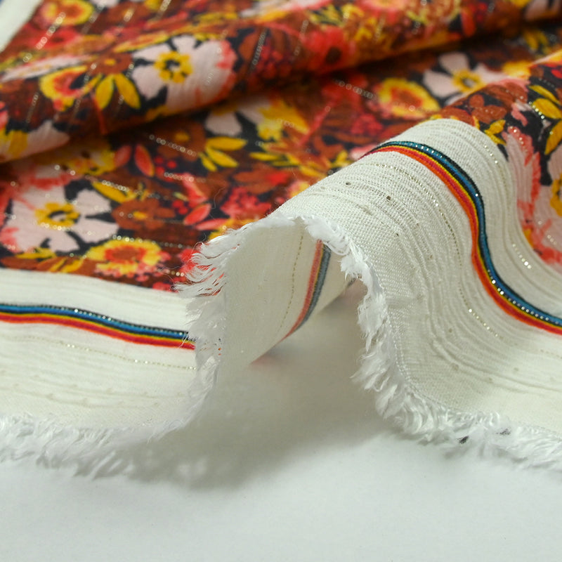 Crépon viscose lurex fleurs du dimanche jaune fond marine