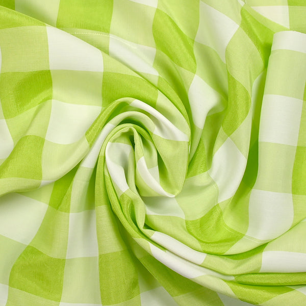 Viscose tissée-teinte vichy 30 mm blanc et vert pomme