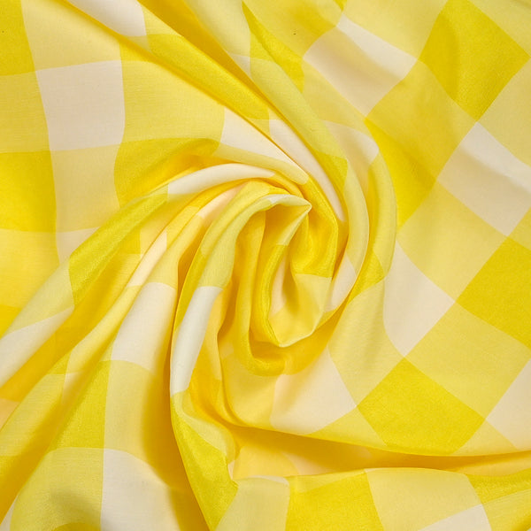 Viscose tissée-teinte vichy 30 mm blanc et jaune