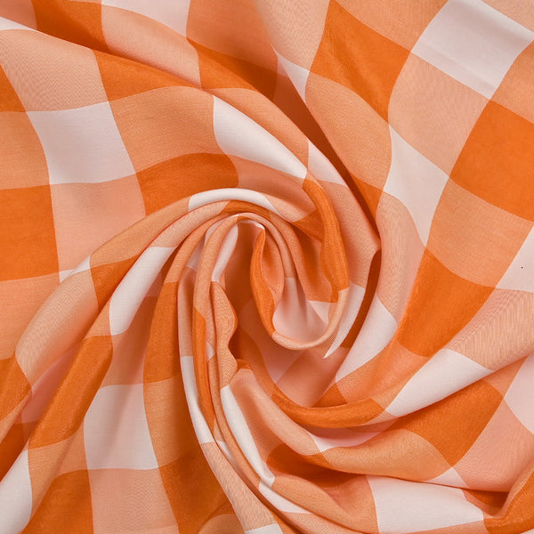 Viscose tissée-teinte vichy 30 mm blanc et orange