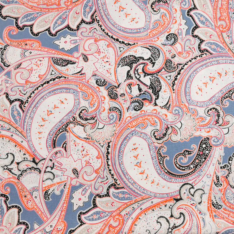 Lin viscose imprimé paisley fond bleu