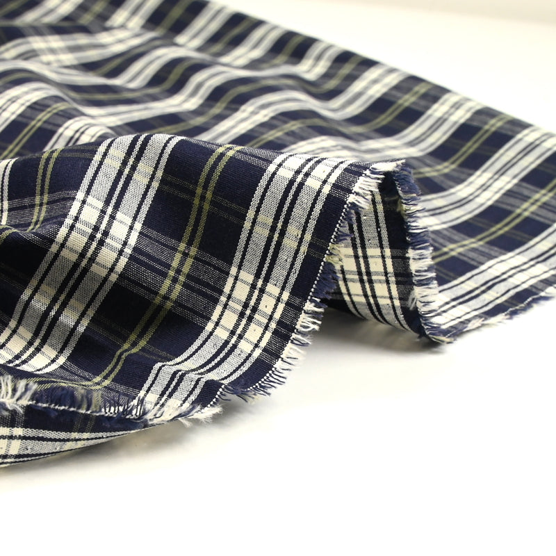 Coton tissé teint à carreaux bleu marine