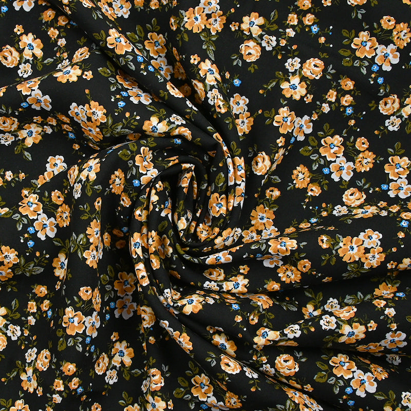 Viscose imprimée fleurs Pétunia fond noir