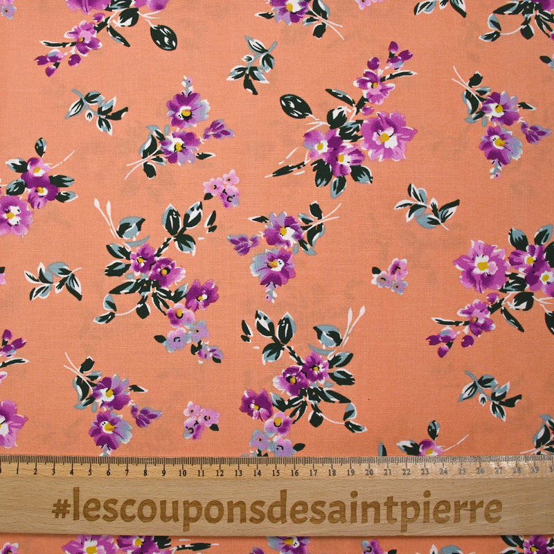 Viscose imprimée fleurs Hibiscus fond orange