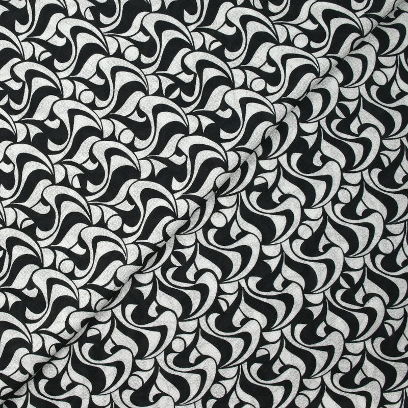 Voile de viscose satiné imprimé écume noir et blanc