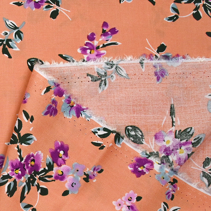 Viscose imprimée fleurs Hibiscus fond orange