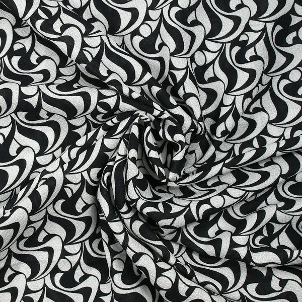 Voile de viscose satiné imprimé écume noir et blanc