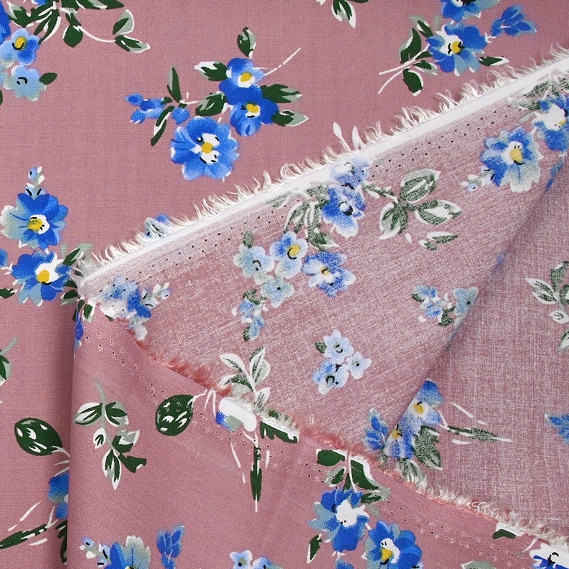 Viscose imprimée fleurs Hibiscus fond vieux violet