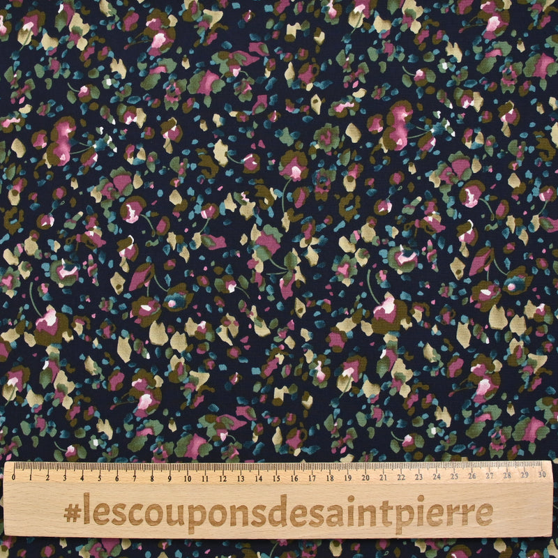 Microfibre imprimée polyester le temps des confettis turquoise et violet fond marine