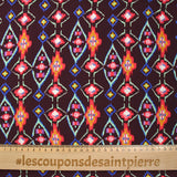 Crêpe viscose imprimé éclat mystique fuchsia et vert d'eau fond lie de vin