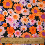 Viscose imprimée invasion florale fond noir