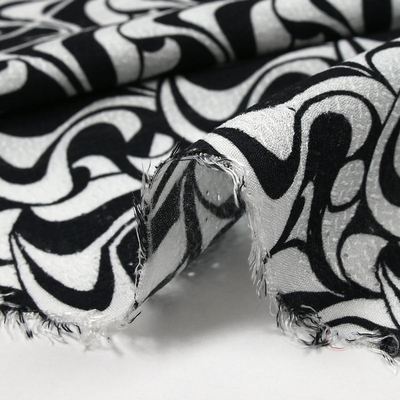 Voile de viscose satiné imprimé écume noir et blanc