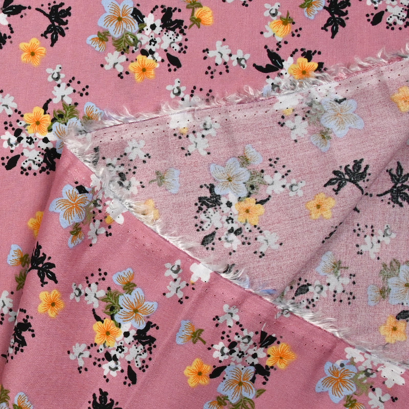 Viscose imprimée fleurs Marjolaine fond vieux rose