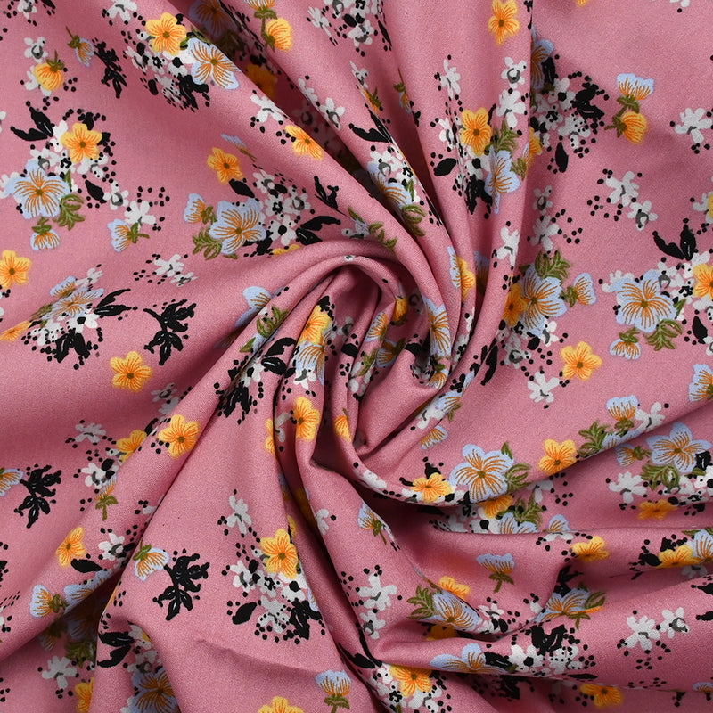 Viscose imprimée fleurs Marjolaine fond vieux rose
