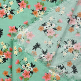 Viscose imprimée fleurs Marjolaine fond turquoise