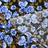 Viscose imprimée fleurs Poppy bleu fond noir