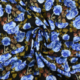 Viscose imprimée fleurs Poppy bleu fond noir