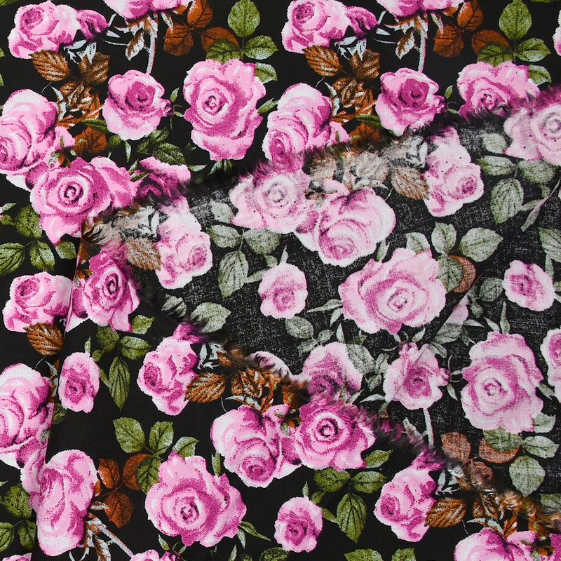 Viscose imprimée fleurs Poppy magenta fond noir