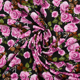 Viscose imprimée fleurs Poppy magenta fond noir