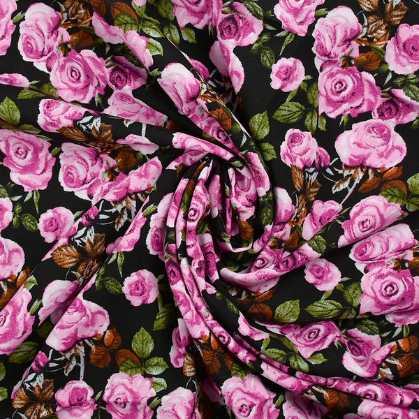 Viscose imprimée fleurs Poppy magenta fond noir