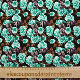 Viscose imprimée fleurs Poppy turquoise fond noir