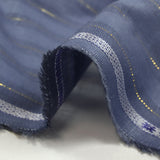 Coton lin rayé Lurex doré fond bleu barbeau