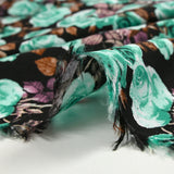 Viscose imprimée fleurs Poppy turquoise fond noir