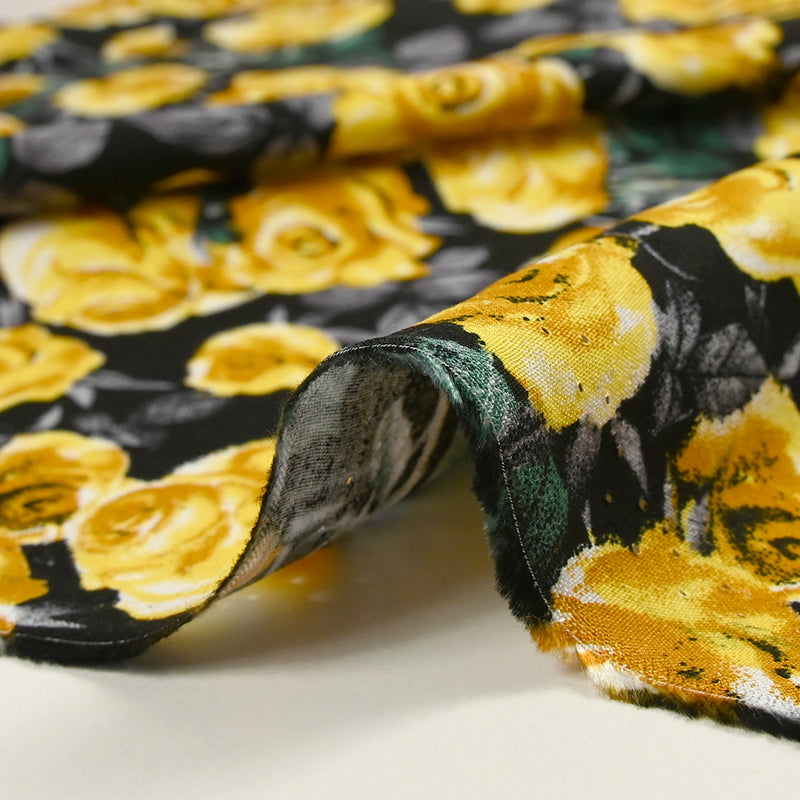 Viscose imprimée fleurs Poppy jaune fond noir