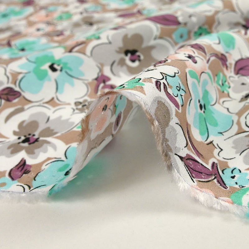 Viscose imprimée fleurs Narcissa fond taupe