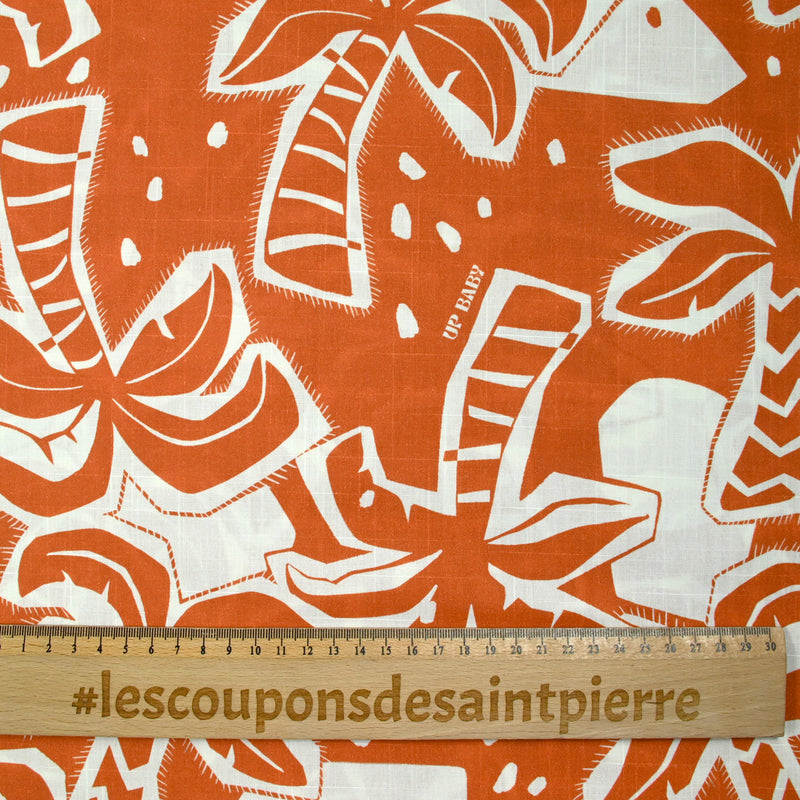 Coton tissé aspect lin imprimé palmiers up baby fond camel