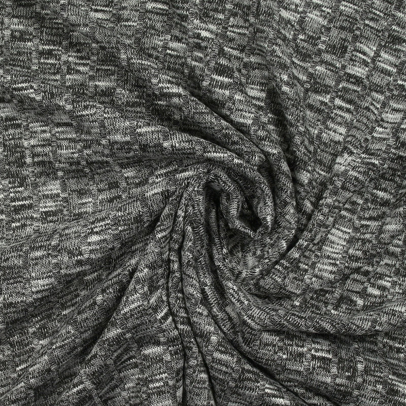 Maille côtelée chinée fine noir et blanc