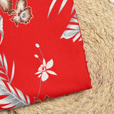 Maille de viscose Hawaii fond rouge fraise