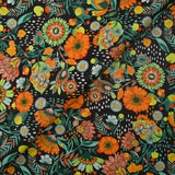 Coton imprimé pluie de fleurs orange fond marron