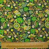 Coton imprimé pluie de fleurs vert fond vert foncé