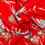 Maille de viscose Hawaii fond rouge fraise