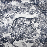 Satin de soie imprimé dans la jungle marine fond blanc
